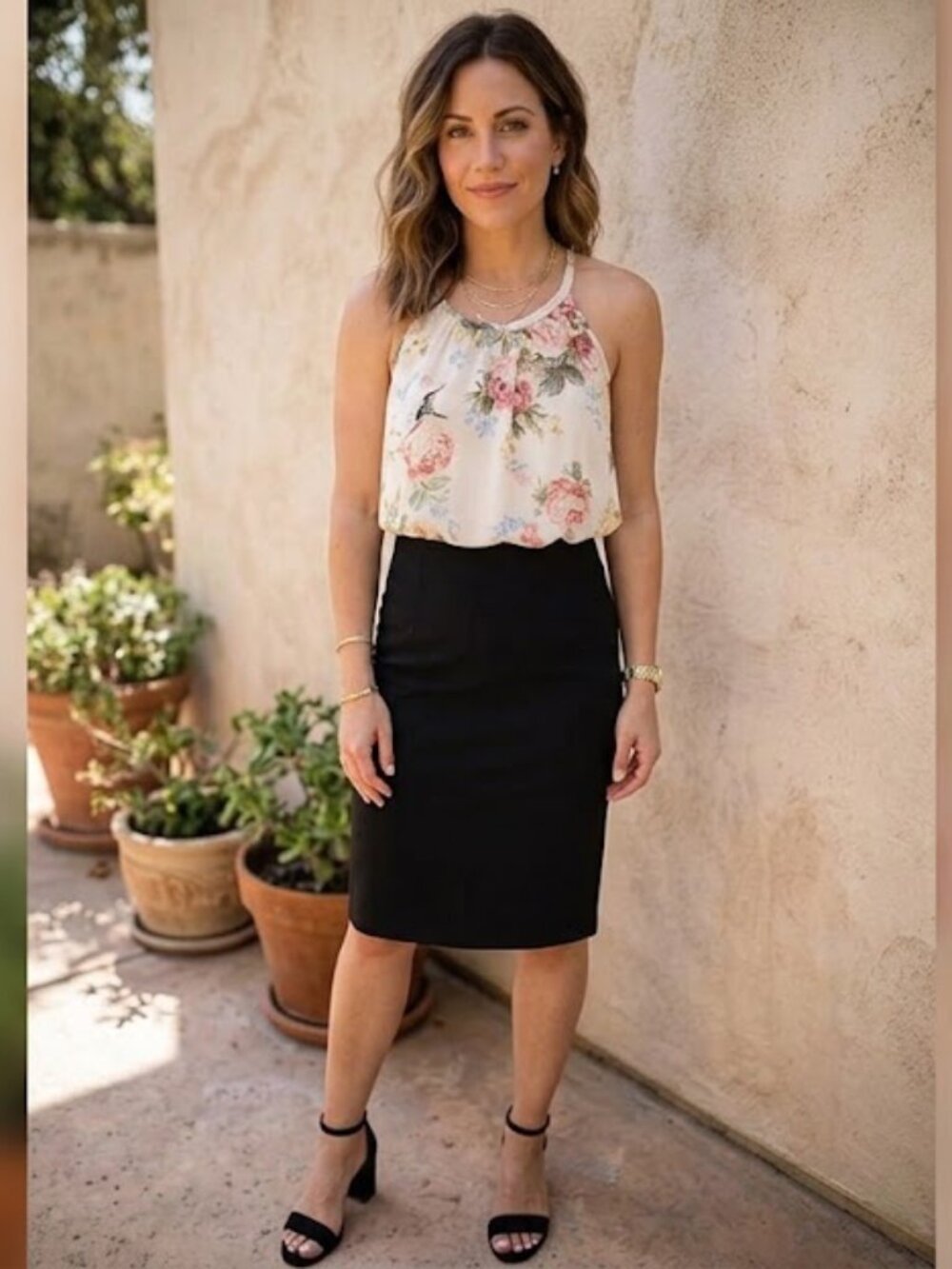 Poetry LA Floral Halter Top Medium | Semi Sheer Rose Print Sleeveless Blouse